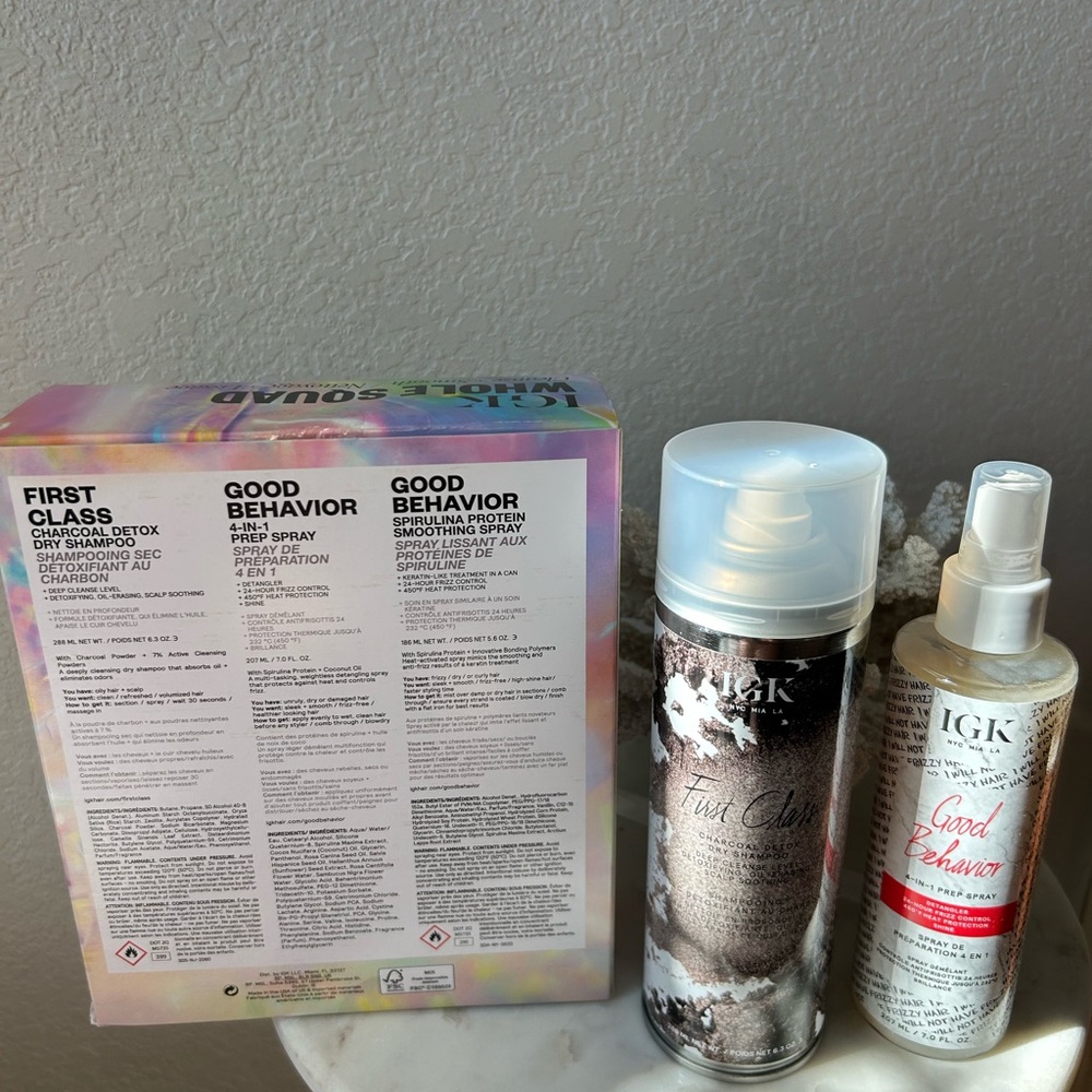 IGK Hair Heat Protectant Set -includes Full Size Prep Spray and Dry  Shampoo